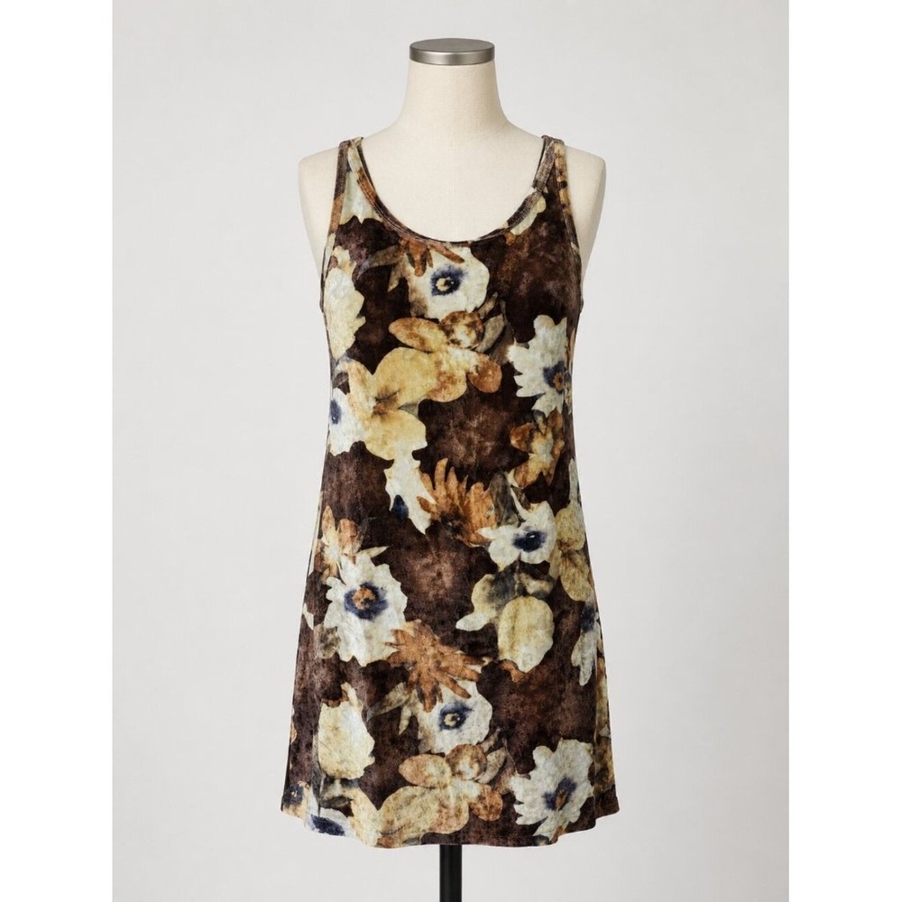 Vintage 90s Tickets Dress Size Medium Brown Floral Velvet Mini Dress  Grunge Y2K